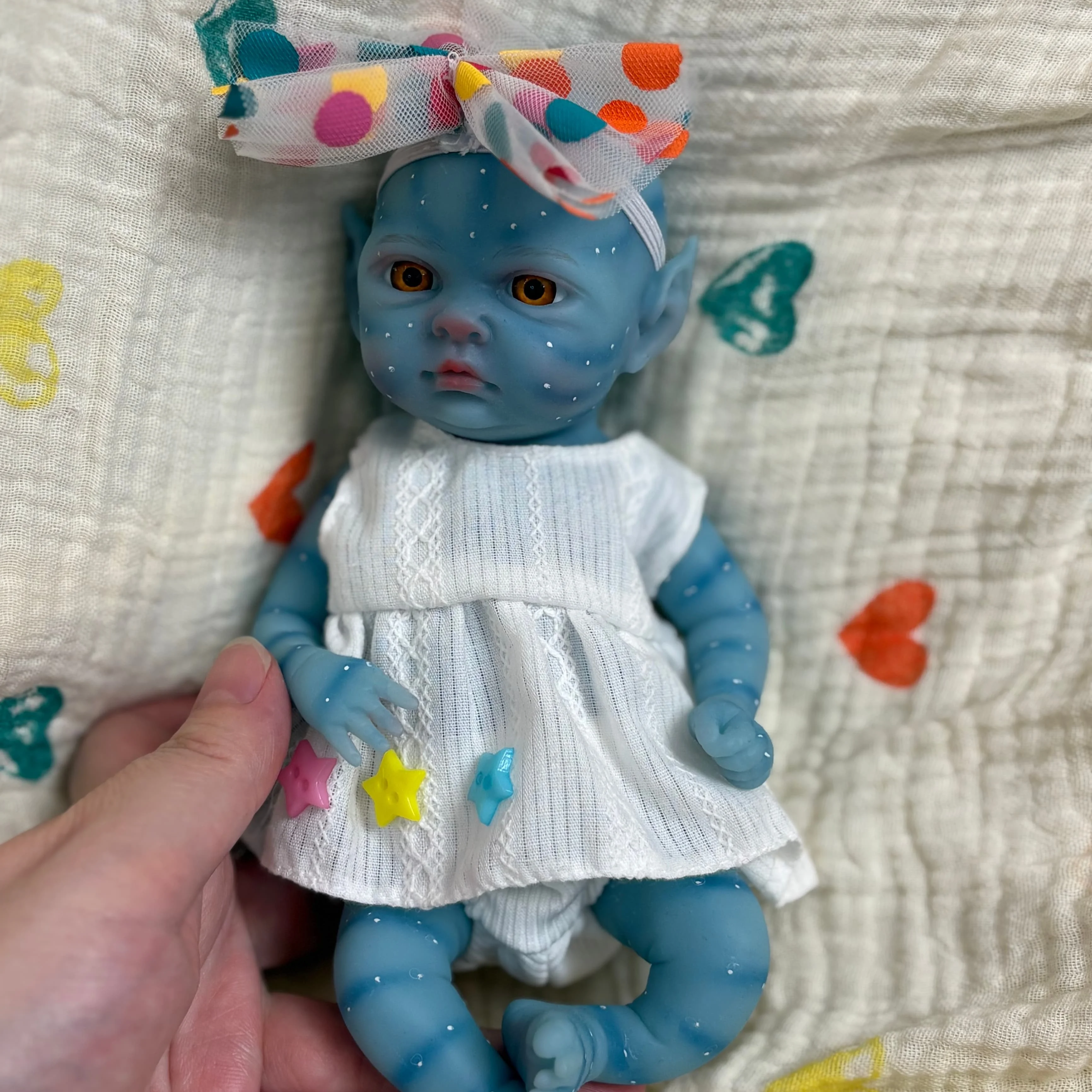 8 Inch Blue Skin Full Body Silicone Baby Girl Handmade Lifelike Reborn Newborn 3D Paint Doll Perfect Present view 6