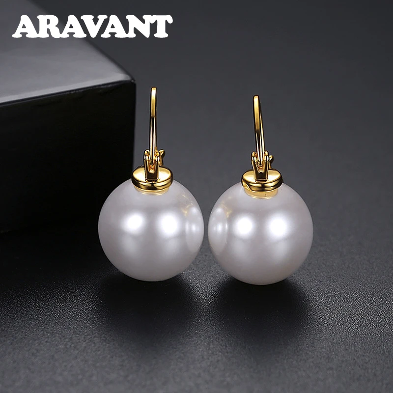 

Aravant 925 Silver 18K Gold 14mm Pearl Drop Earring For Women Fashion Jewelry
