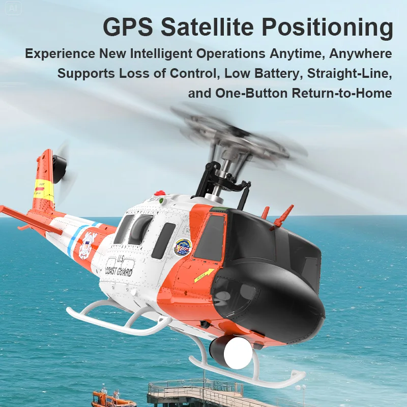 YUXIANG F07S UH-1 Huey 2.4G 9CH GPS Optische stroomlokalisatie TOF LiDAR Hoogte Hold Dual Borstelloze 1:34 Schaal RC Helicopter