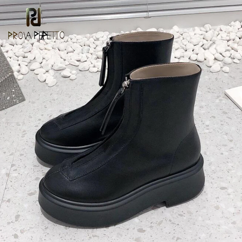 Front Middle Zip Lady Short Boots Platform Soft Leather All Match Comfortable Dress Shoes Daily Walking Boots Brand Name Shoe