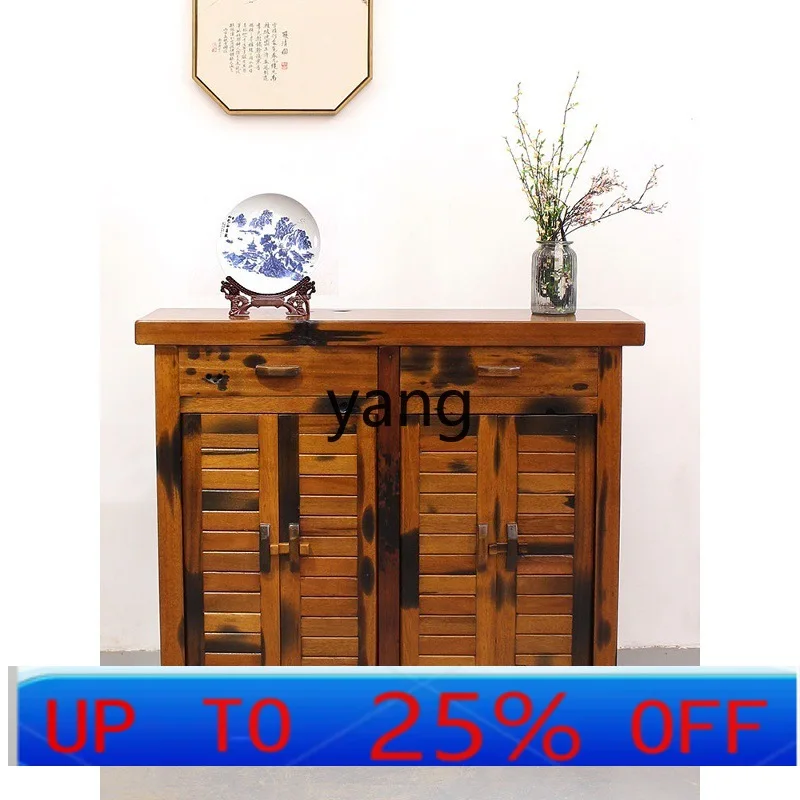 

LMM Chinese-style entrance cabinet All solid wood locker Zen against the wall entrance table