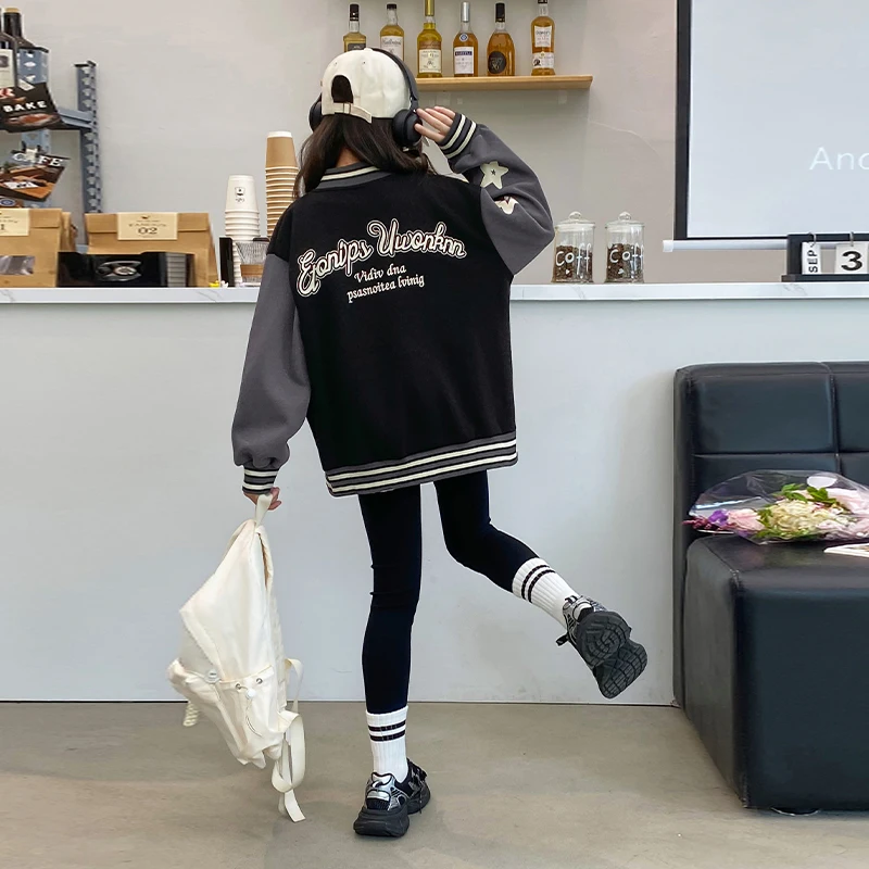 New Girl's Spring Autumn Long Sleeve Baseball Jacket Children's Sports Jacket Campus Round Neck Hoodie Boys' Winter Warm Coat