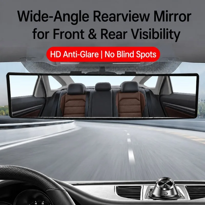 Clip-on Curved Interior Rearview Mirror HD Wide View Anti-glare Anti-fog Auxiliary Lens Improve Reversing Vision Universal