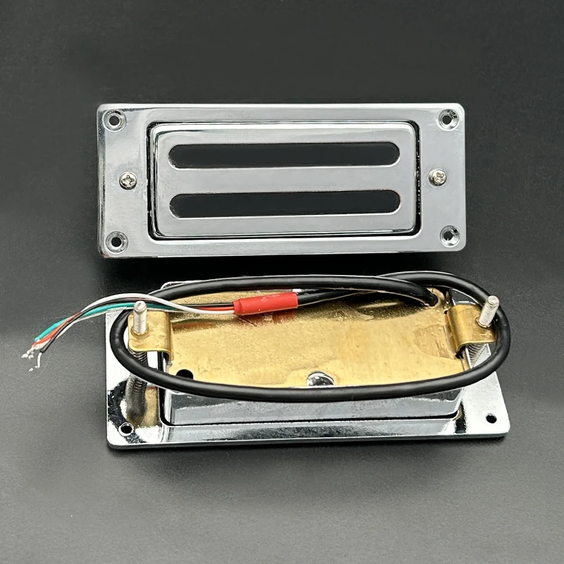 Mini Brass Humbucker Capa Com Quadro, Cable Coil Splitting, 9K, 68x29mm, 4 Cabos, Pickup Peças, Cromo