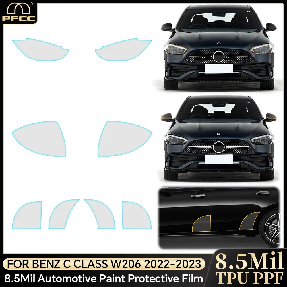 

Pre-cut Car Headlight Protective Film TPU Clear For Mercedes Benz C CLASS W206 2022-2023 Rearview Transparent Scratch Resistant