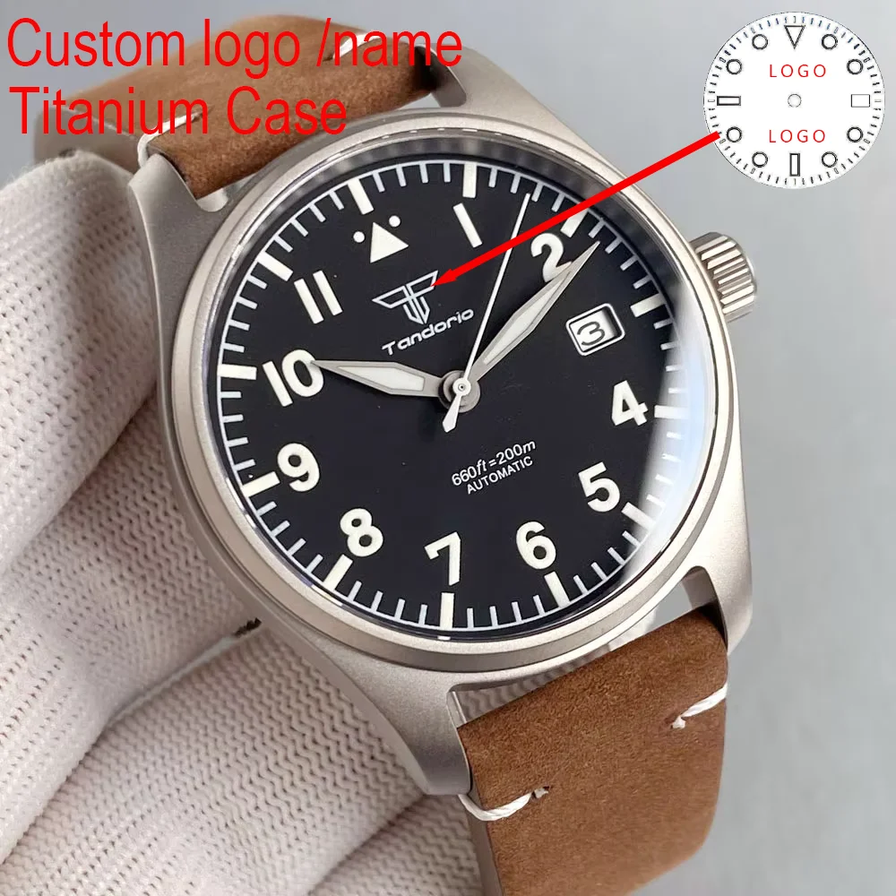 

Custom 39mm Titanium Case Titanium Hands Pilot Style Sapphire Crystal Glass 200m Waterproof NH35 Automatic Men Titanium Watch