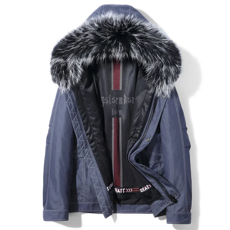 AYUNSUE Winter Coat for Men Detachable Rabbit Fur Liner Fur Coat Man Parka Warm Hooded Short Jackets Casaco Pele Coelho Natural