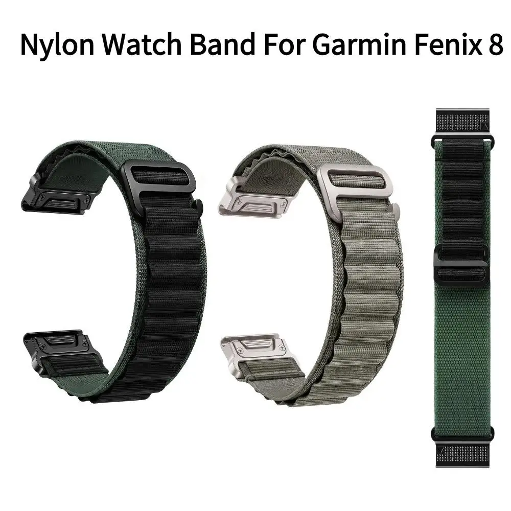 Nylon Watch Band For Garmin Fenix 8 Breathable Loop-Woven Replacement Strap Quick Install Connector For Outdoor Sport Hiking