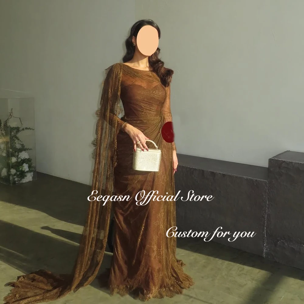Vestido de noche de sirena para mujer, lujoso vestido de encaje de manga larga para ocasiones especiales sauditas con capa para graduación, personalizado, 2025