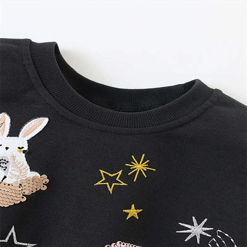 Jumping Meters New Arrival 2-7T Girls Baby Clothes Moon Space Beading Girls Sweatshirts Toddler Costume Mesh Hooded Shirts