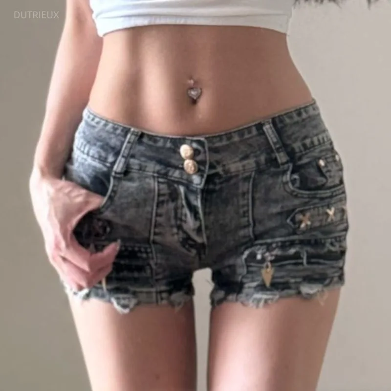 New Personality Denim Harajuku Shorts Euramerican Vintage Popular Heavy Hip Hop Punk Girl Bottoms Y2k Aesthetic All Match Shorts