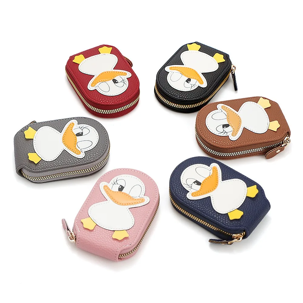 حقيبة بطاقات عصرية لطيفة على شكل بطة ذات سعة كبيرة وفتحة متعددة البطاقات وحامل بطاقات الائتمان ومحفظة PU عالية الجودة للنساء