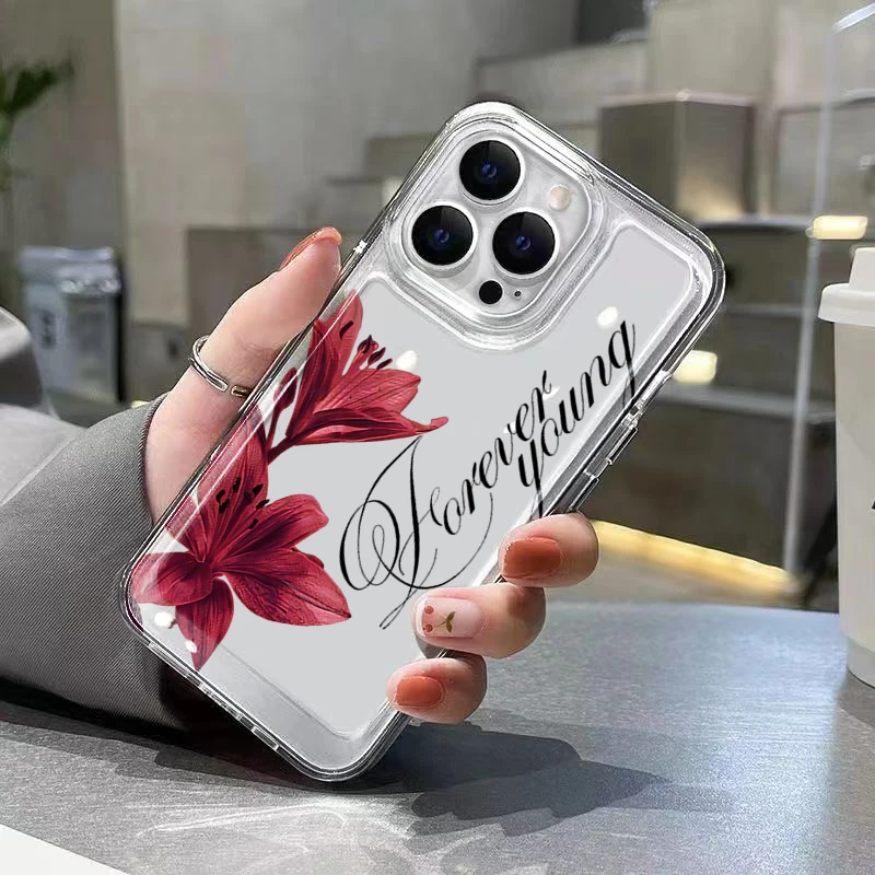 Burgundy Lily English Letter Pattern Design Phone Case For iPhone 18 17 16 15 14 13 12 11 Pro Max XS X XR 7 8 Plus 17E Air Cover