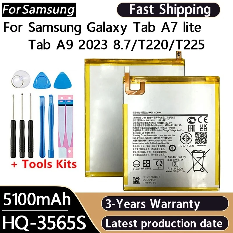 100% NEW 5100mAh HQ-3565S Battery For Samsung GALAXY Tab A7 lite/Tab A9 2023 8.7/T220/T225 Phone Battery Batteries+Tools