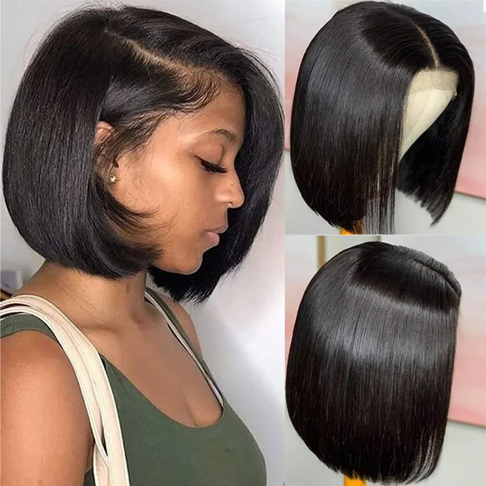 

14-дюймовый парик-каре из натуральных волос, 13x4, с HD-кружевной передней частью, короткий прямой парик из натуральных волос для женщин, предварительно сформированный