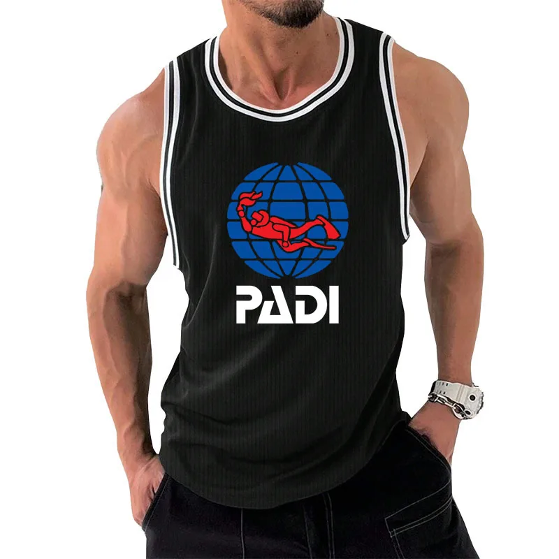 Outdoor T-shirt sleeveless shirt Novelty vest Scuba Driver Padi print Mens fitness gyms Tank top summer breathable men's vest