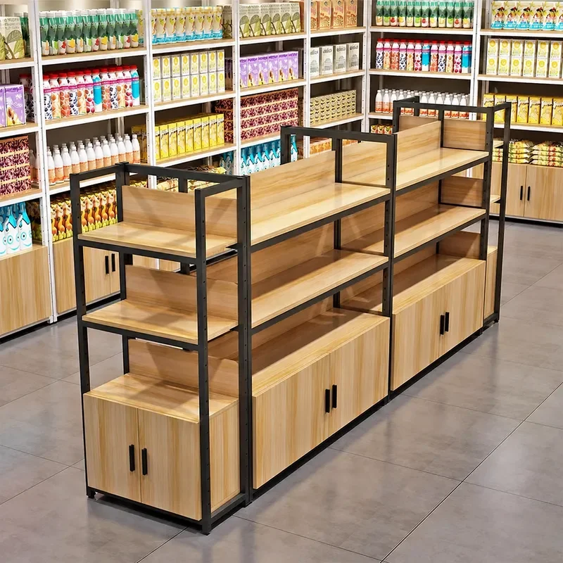 Supermarket Convenience Store Display Shelves Single Double Sided Multi Layer Rack for Pharmacy Snacks Island Wall Cabinet
