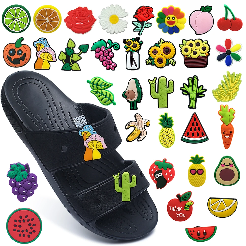 Mixing 50pcs Plants, Flowers, Fruits Shoe Charms For Sandals, Shoe Decoration Accessories Shoe Pins Great Gift For Men Wome