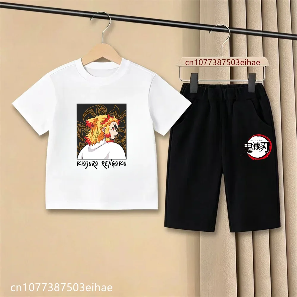Demon Slayer Ghost Blade Art Print Kids T-Shirt Casual Shorts Manga Anime Style Boys Girls Summer Daily Casual Two Piece Outfit