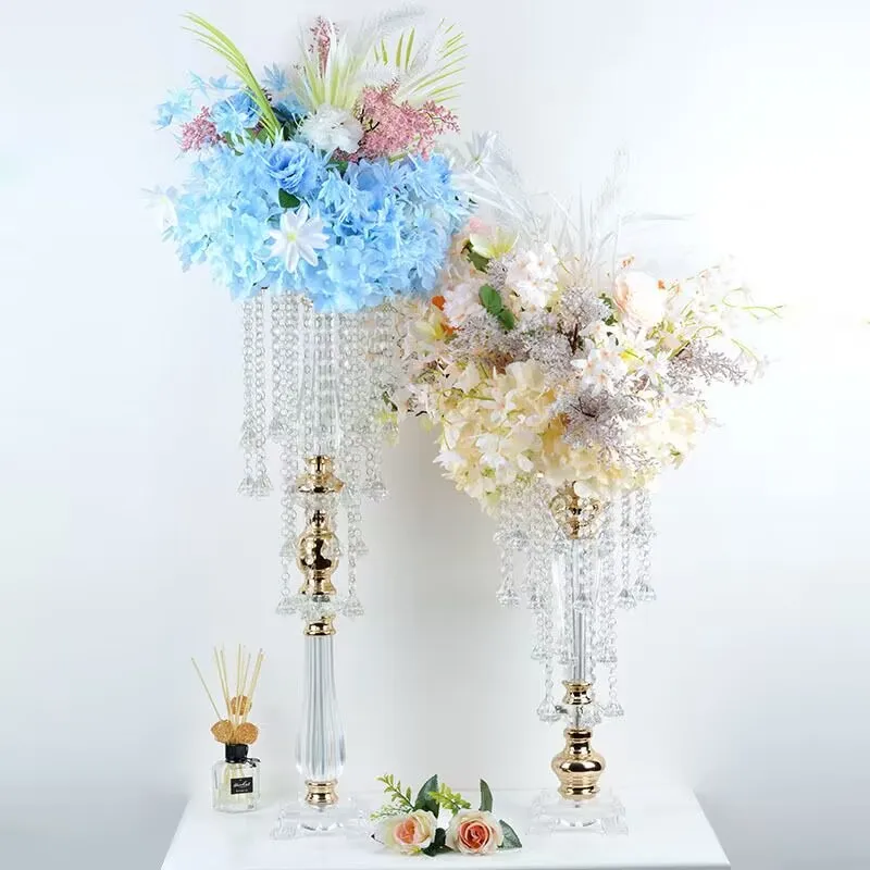 

Upscale Wedding Decoration Table Centerpieces Gold Crystal Candlestick Flower Vase Rack For Birthday Party Home Decor