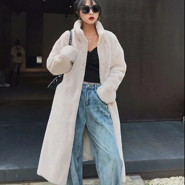 เสื้อโค้ทขนเฟอร์เทียมมิงค์สำหรับผู้หญิง ปี 2025 คอตั้งยาว เป็นมิตรกับสิ่งแวดล้อม เสื้อโค้ทลำลองขนกระต่ายเทียม เป็นมิตรกับสิ่งแวดล้อม