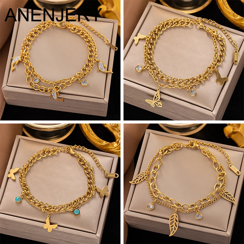 

ANENJERY 316L Stainless Steel Butterfly Shaped Bracelet Niche Design Chain for Women Party Jewelry Gift