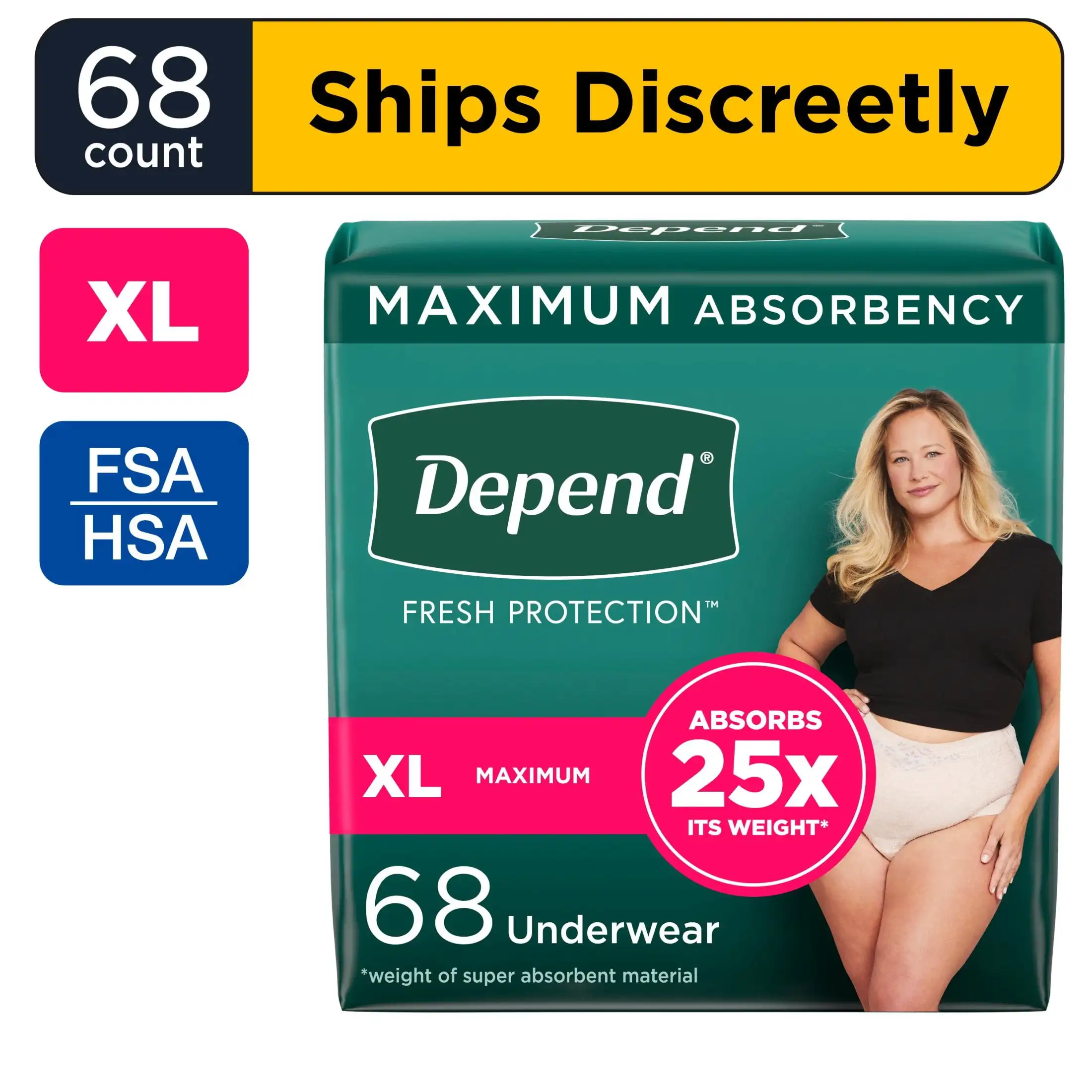 

Fresh Protection Incontinence Underwear for Women, Adult Diapers, Xl, 68 Count