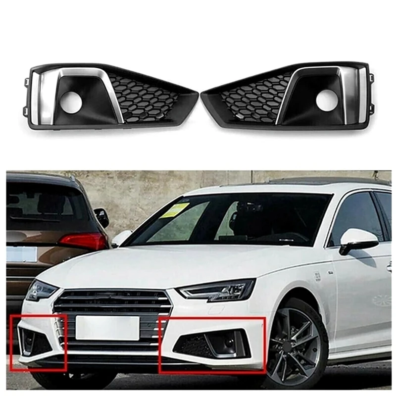 Car Front Grille Honeycomb Grille Cover For  A4 B9 S-LINE 2018-2020 Fog Light Grille Cover 8WD807681J 8WD807682J