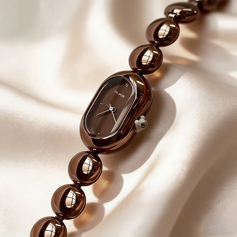 Caramel Niche Advanced Minimalist Quartz Watch with Oval Shape Waterproof for Women Wristwatch