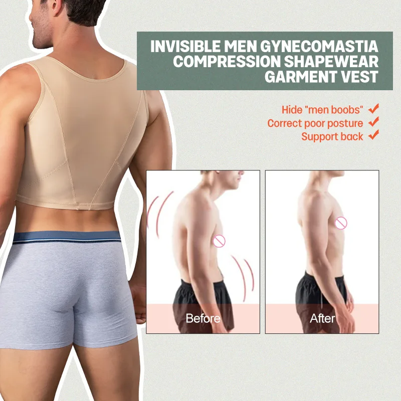 Corsetto per il recupero da uomo corsetto per il corpo sottile con fibbia a tre file compressione sul petto gilet per il corpo scolpito intimo per la postoperationuse