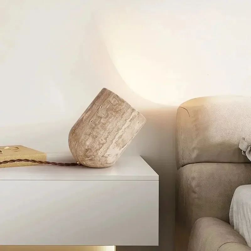 

Modern Bedroom Travertine Floor Lamp Natural Yellow Cave Stone Table Lamp Indoor Decor Lighting Bedside Living Room Study E27