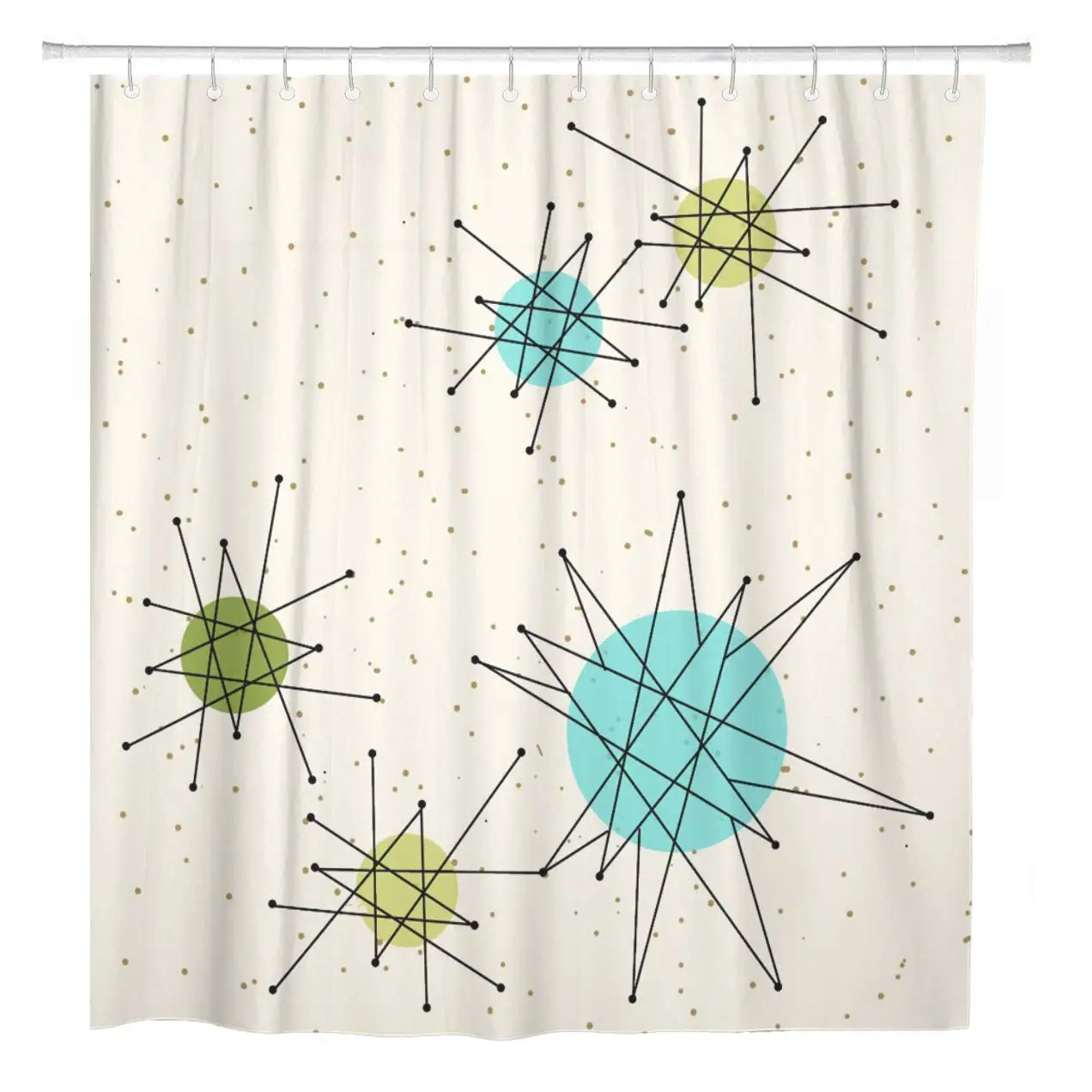Shower Curtain Vintage Atomic Stars Retro Pattern on Of Boomerangs Mid Centry Waterproof Polyester Fabric Bathroom Set with Hook