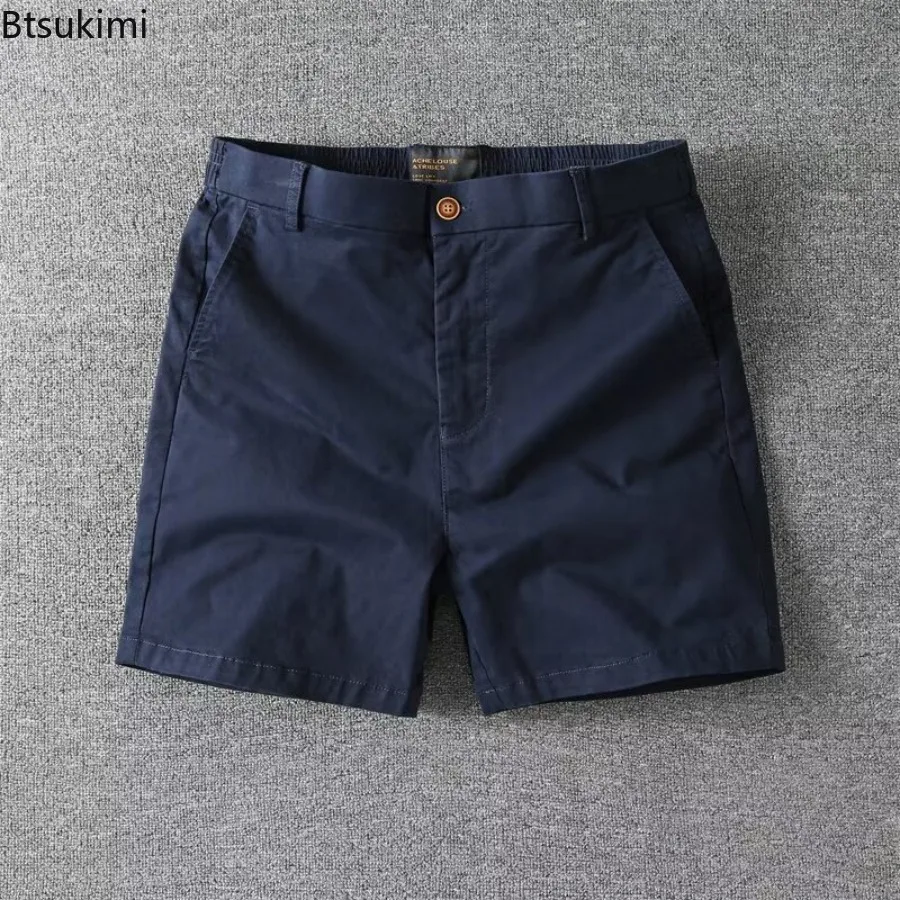 Men's Summer Casual Shorts Pure Cotton Solid Color Stretchy Straight Pants Trendy Hight Waist Elastic Waist Quarter Beach Pants