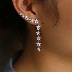 Micro Pave sparking cz Star Shaped Elegant minimalis Long Earrings for Women Left Right Ear delicate dainty cute Earings