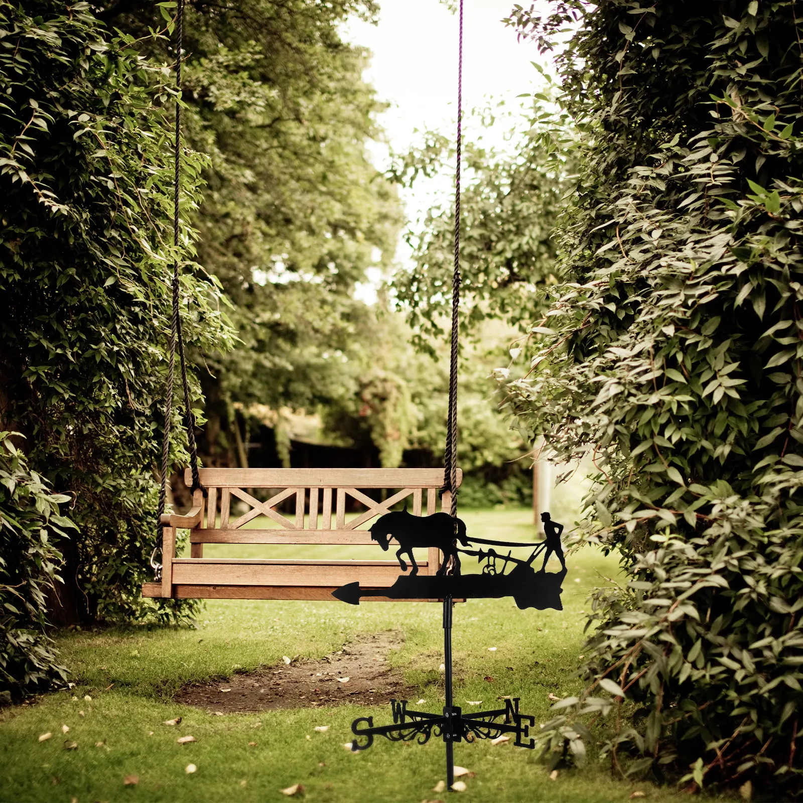 Retro Horse Wind Vane Iron Weather Vane for Ground Insert Patio Deck Lawn Wind Direction Indicator Rust Resistant Outdoor Garden