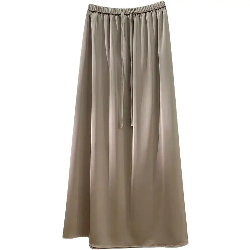 

Spring New Women Medium Length Skirt Hot Selling Satin Finish Elastic Waist Sagging Sensation Smooth Solid Breathable Vestidos