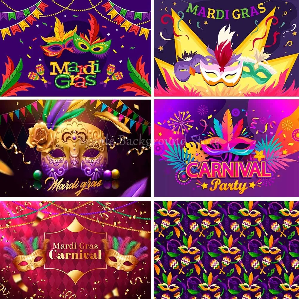 Mardi Gras Carnival Background Mask Happy Dance Party Decoration Backdrop Kids Family Custom Gift Prop Poster Banner