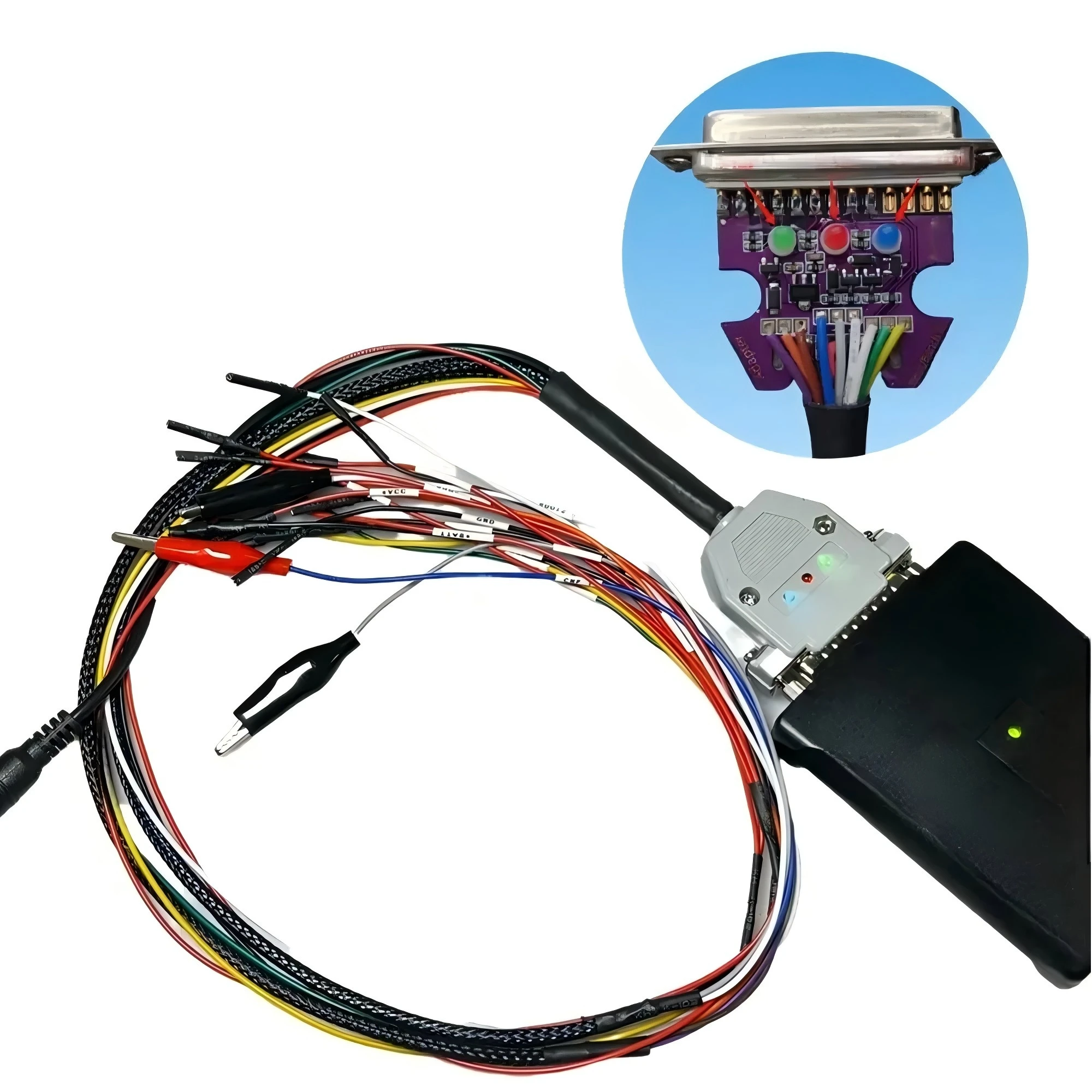 

Original 3 LED Lights Switch Bench Cable ECU Bench Pinout Cable For SM2PRO J2534 VCI Read And Write ECU BATT VCC KLINE CAN-L