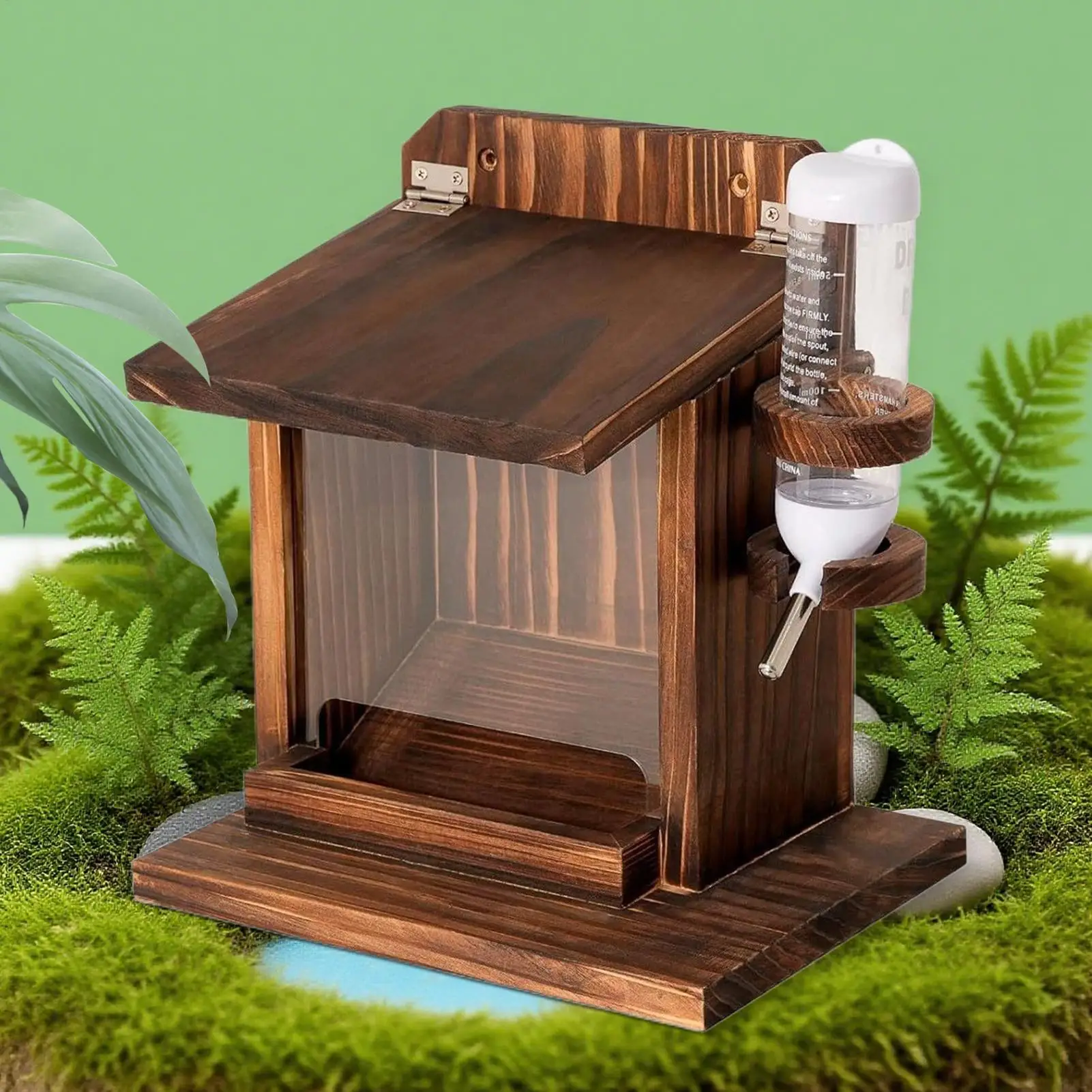 

Кормушка для белки, коробка для кормления бурундука с бутылкой для воды, деревянная настенная кормушка для еды, орехов, кукурузного початка, заднего двора