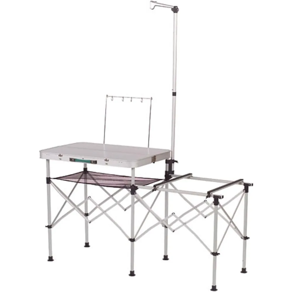 Pack-Away Portable Camp Kitchen, Outdoor Folding Kitchen with Spacious Prep Area, Side Table, Lantern Holder, Hanging Hooks