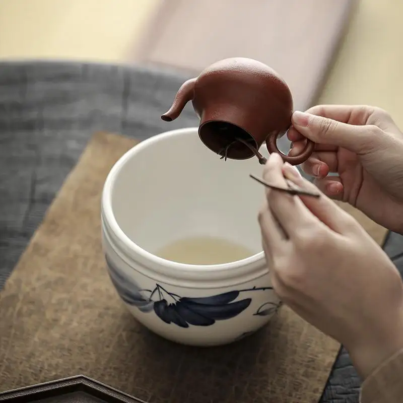 Large Size Ceramic Tea Wastebasket Tea Washing Basin Traditional Chinese Style Gongfu Tea Ceremony Essentials Home Use
