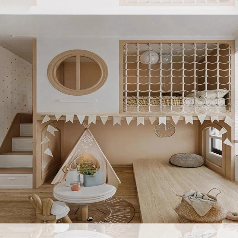 Tempat tidur anak modern bergaya mewah, ranjang susun tingkat atas dan bawah untuk anak perempuan, tinggi 1,2 meter, dengan tangga dan kabin.