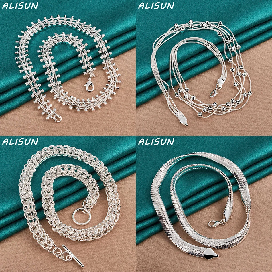 

ALISUN 925 Sterling Silver 45cm Geometric Necklace For Women Men Charm Trend Birthday Gifts Fashion Party Fine Jewelry