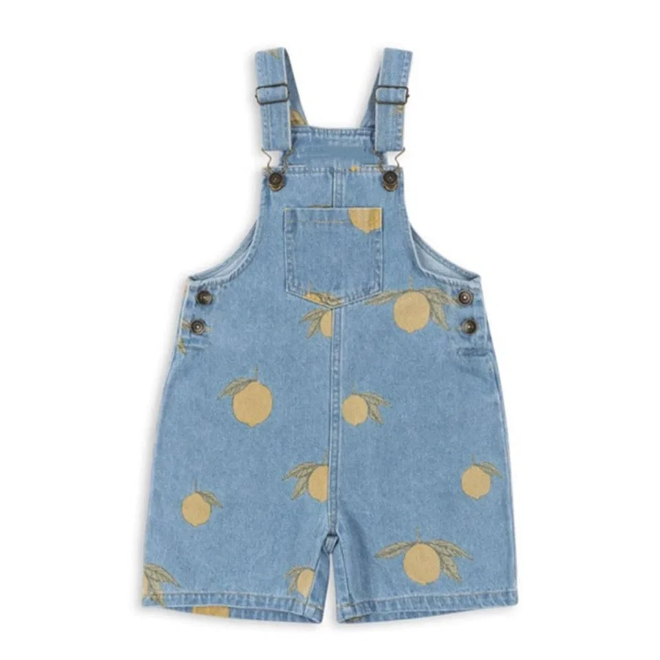

2025 Autumn Baby Boys Lemon Print Jackets Kids Clothes Retro Denim Jeans Overalls Set for Boys Girls Bow Tie Dresses Coats