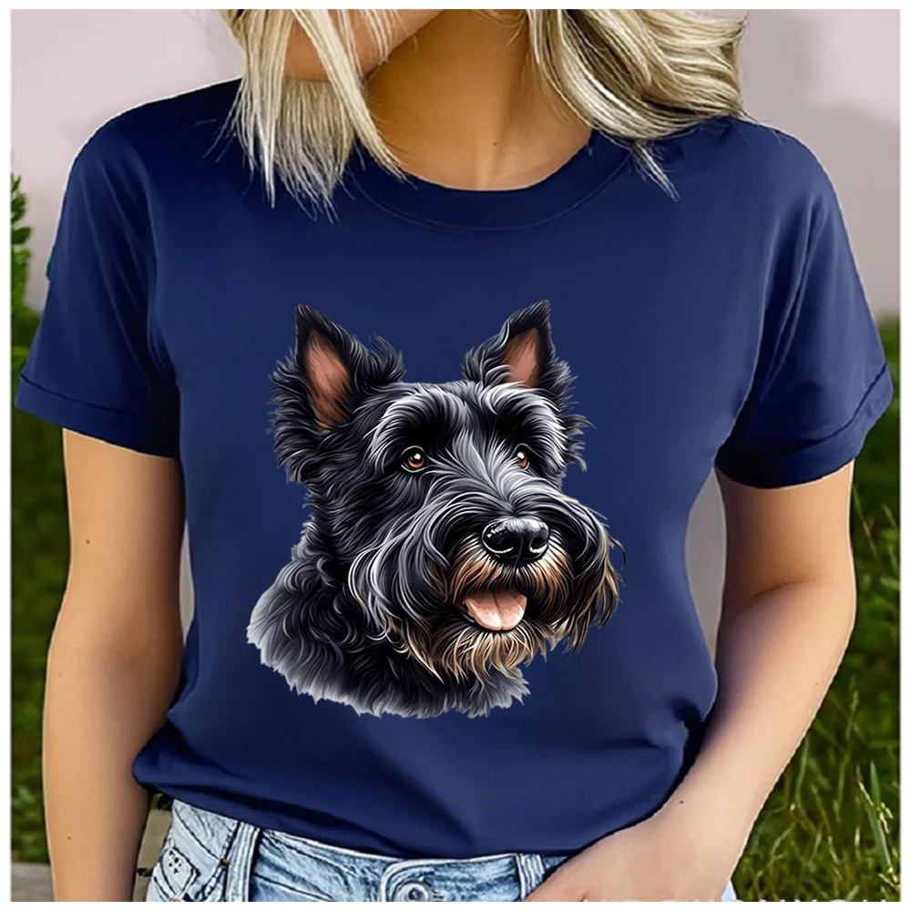 Cotton 100% Realistic Scottish Terrier Dog Portrait Print Women T Shirt Scottie Puppy Graphic Pet Lover Casual Short Sleeve Tee