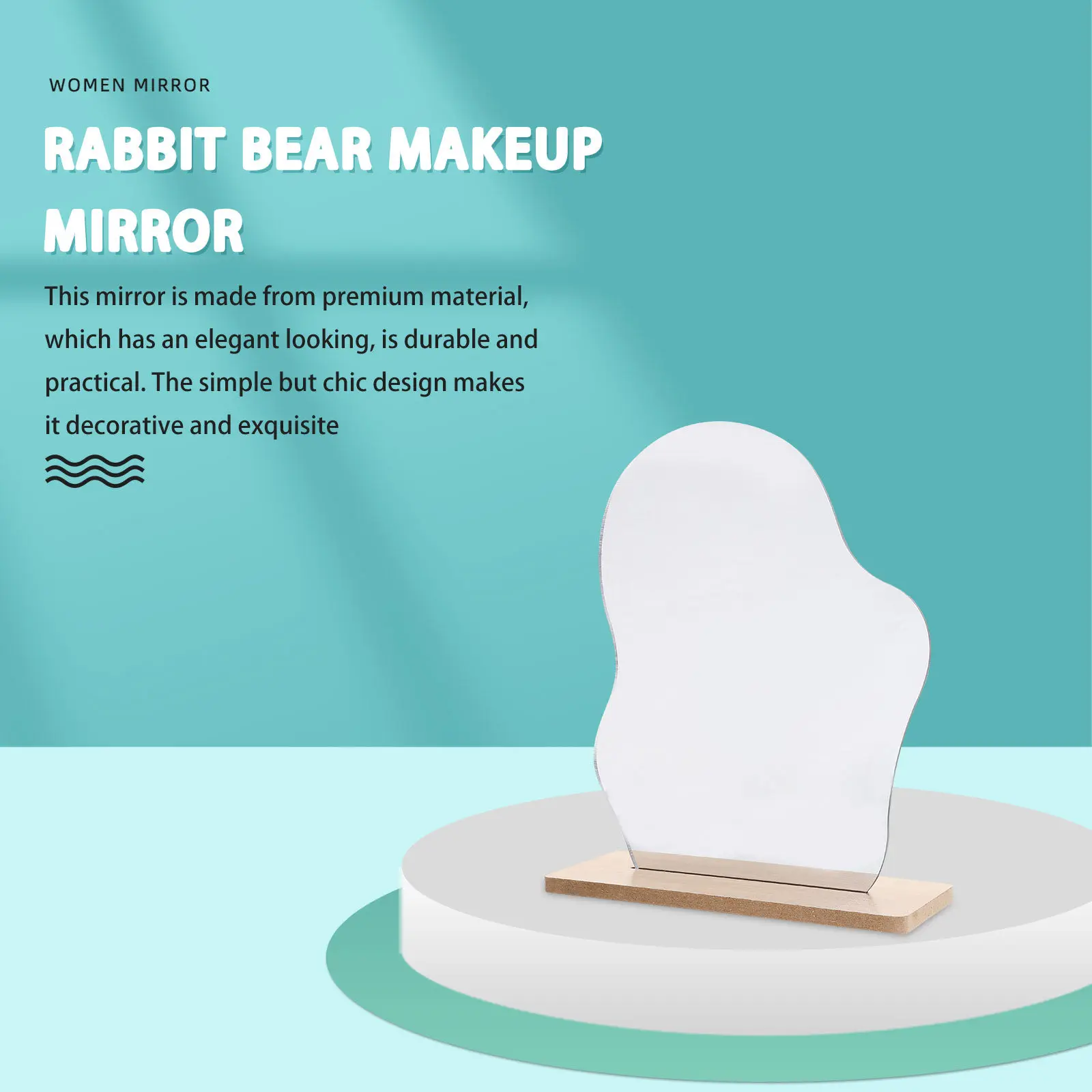 Cloud-Shaped Aesthetic Desk Mirror with Wooden Stand, HD Reflective Surface, Portable Makeup Vanity Mirror