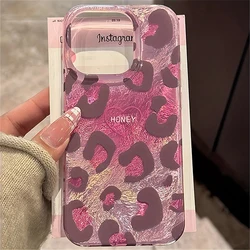 Cute Pink Leopard Print Laser Phone Case For iPhone 15 16 14 13 12 11 Pro Max 7 8 Plus X XS XR Stylish Love Heart Silicone Cover