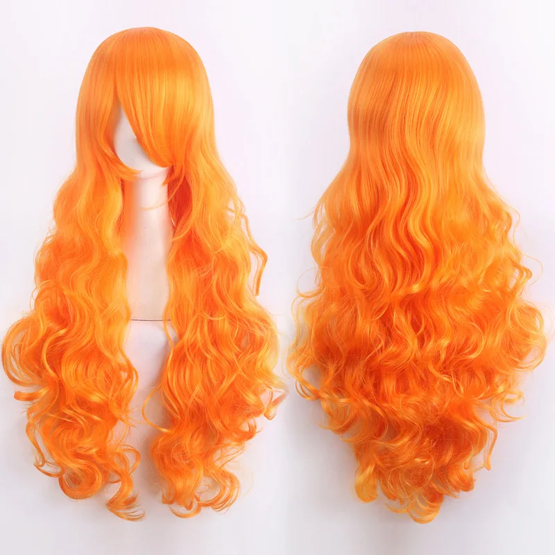 European and American style cos color anime wig, with foreign trade buckle net, universal, 80CM long, curly Synthetic fiber wig
