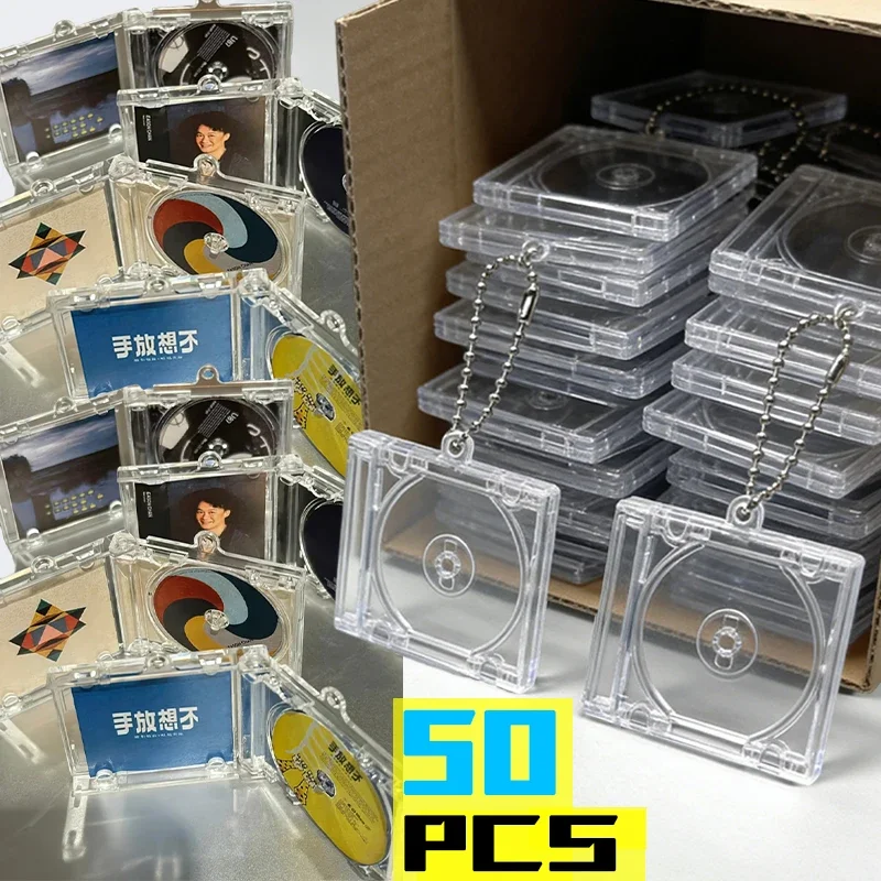 1-50pcs DIY Blank Album Mini CD Case Keychain Plastic Key Holder for Friend Peripheral Commemorative Bag Pendant Hanging Keyring