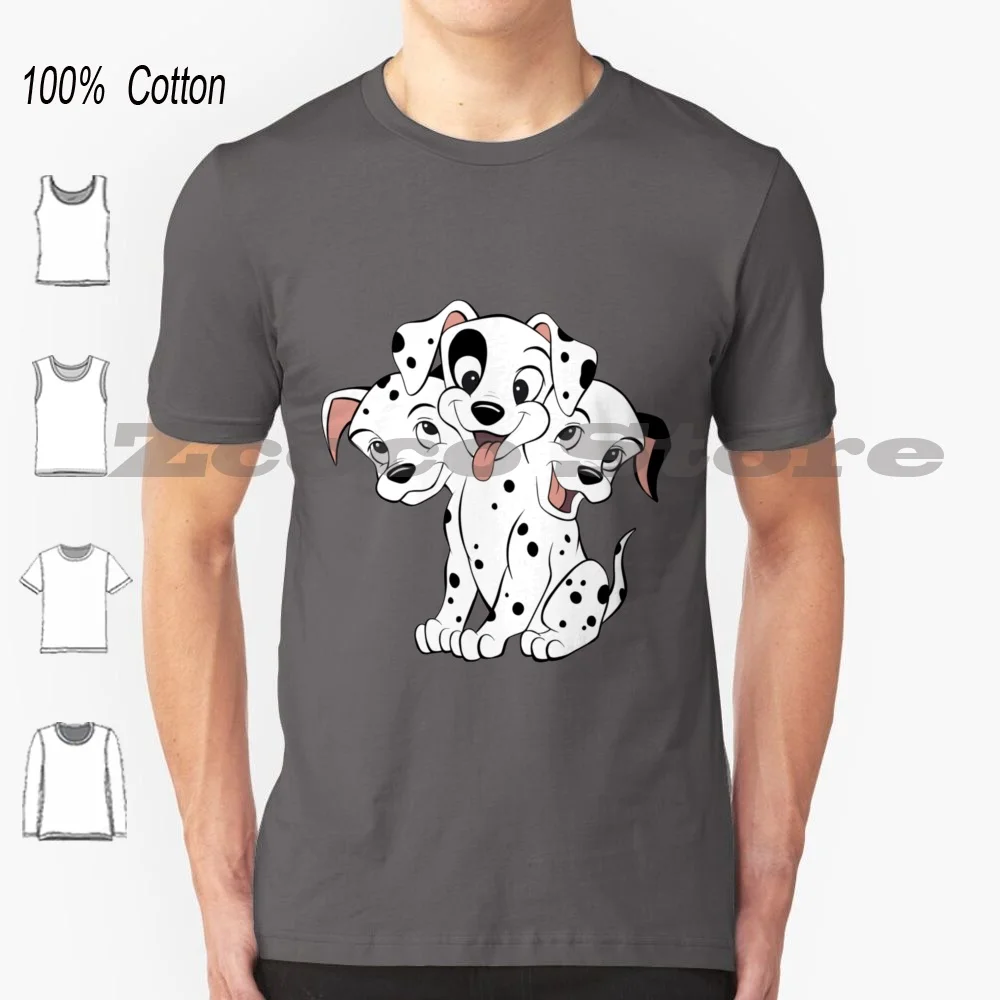 T-Shirt 100% Cotton Men Women Personalized Pattern Three Headed Puppies Puppy Dalmatians Dalmatian 101 Funny Animal Creature